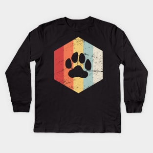 Retro Vintage Furry Paw Print Kids Long Sleeve T-Shirt